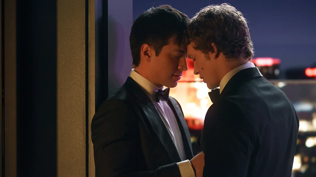 A still of Rosanov (Connor Storrie) and Hollander (Hudson Williams) in Heated Rivalry (Credit: Sabrina Lantos/ HBO Max)