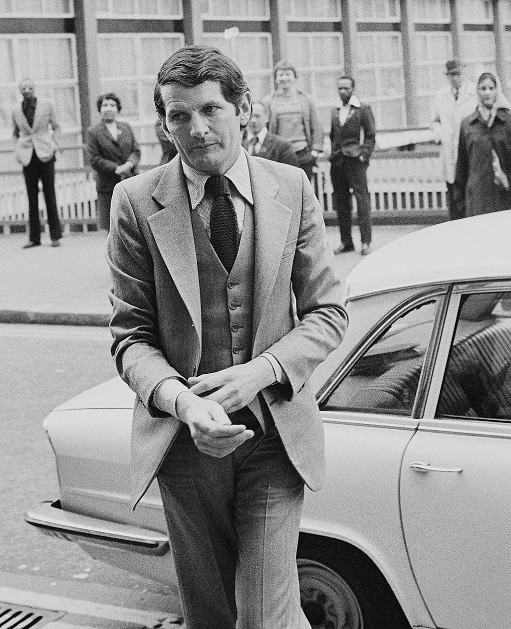 Norman Scott arriving at the Old Bailey in May 1979 for the trial of Liberal Party leader Jeremy Thorpe (Credit: Getty Images)