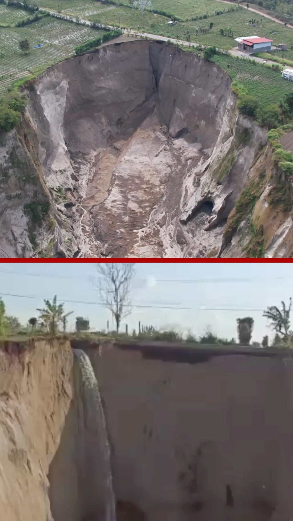 इन्डोनेशियामा एउटा विशाल सिङ्कहोलमा झरना