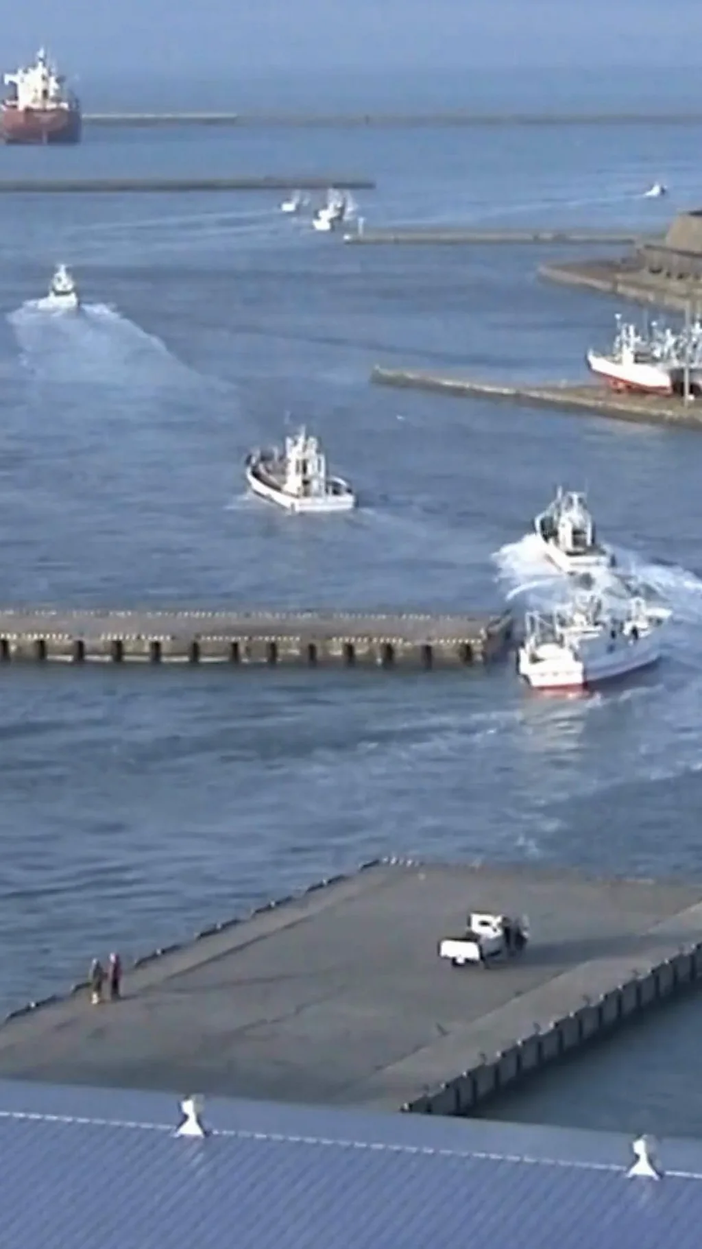 त्सुनामीचा इशारा येताच बोटी तातडीने बंदरातून निघून गेल्या...