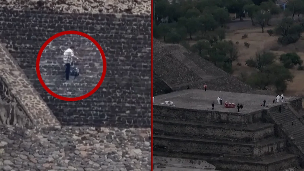 لحظه‌ای که یک مرد مسلح به گردشگر زن در هرم تاریخی مکسیکو شلیک کرد