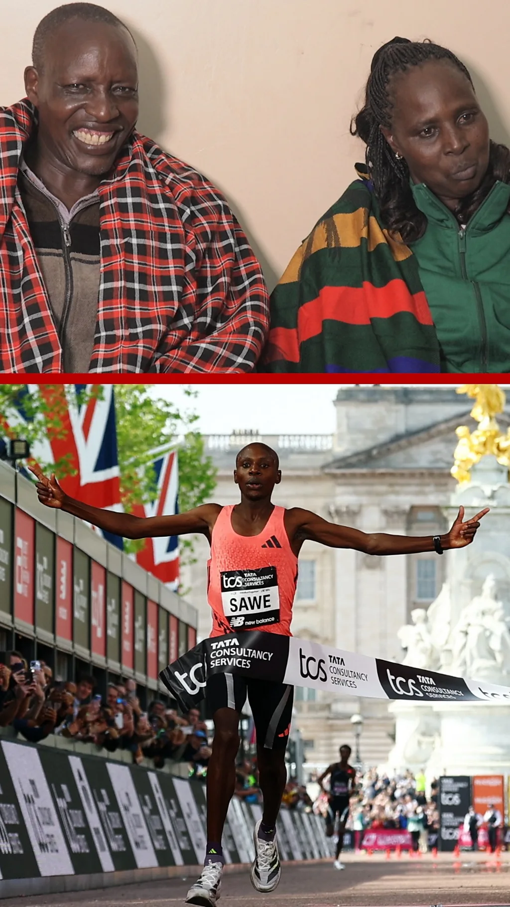 Родители празднуют победу сына-марафонца