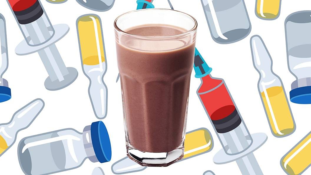 Protein shake on illustrated background