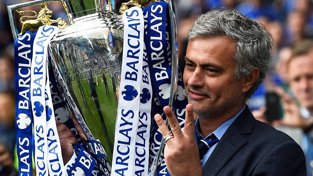 Jose Mourinho holds up three fingers
