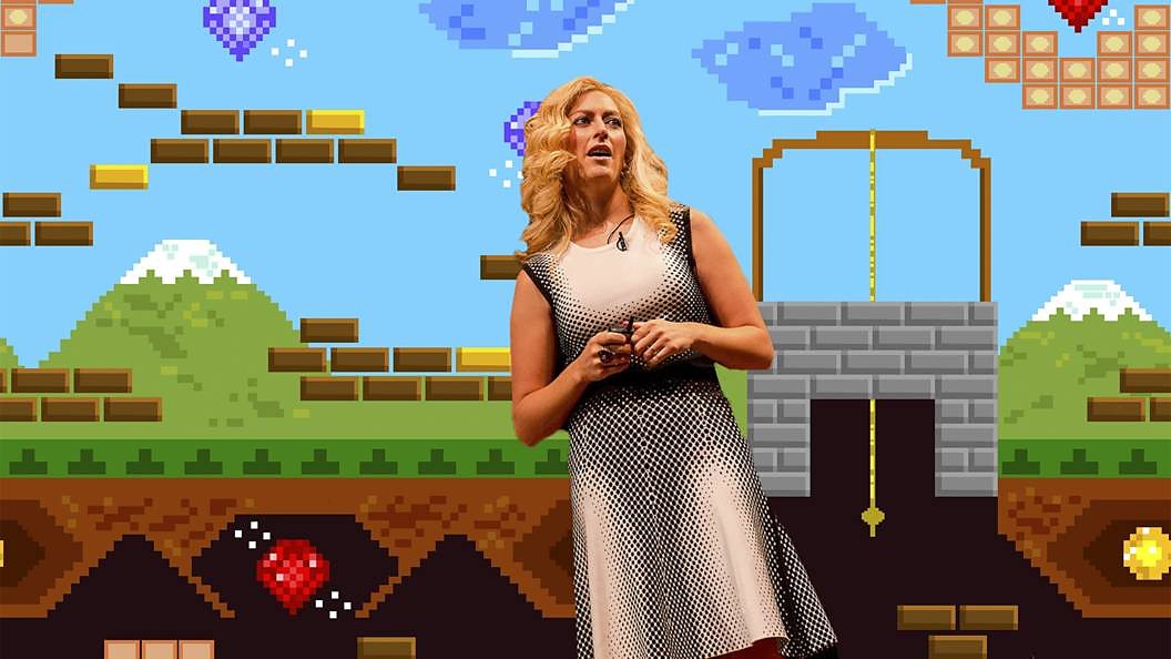 McGonigal imposed on a video game background