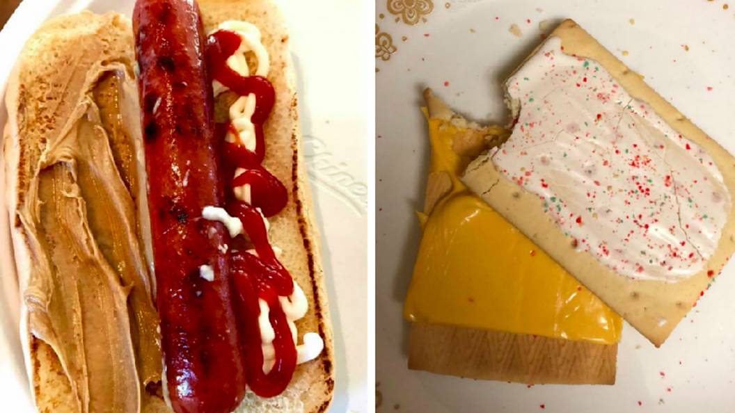 Hot dog with peanut butter and cheesy pop tarts