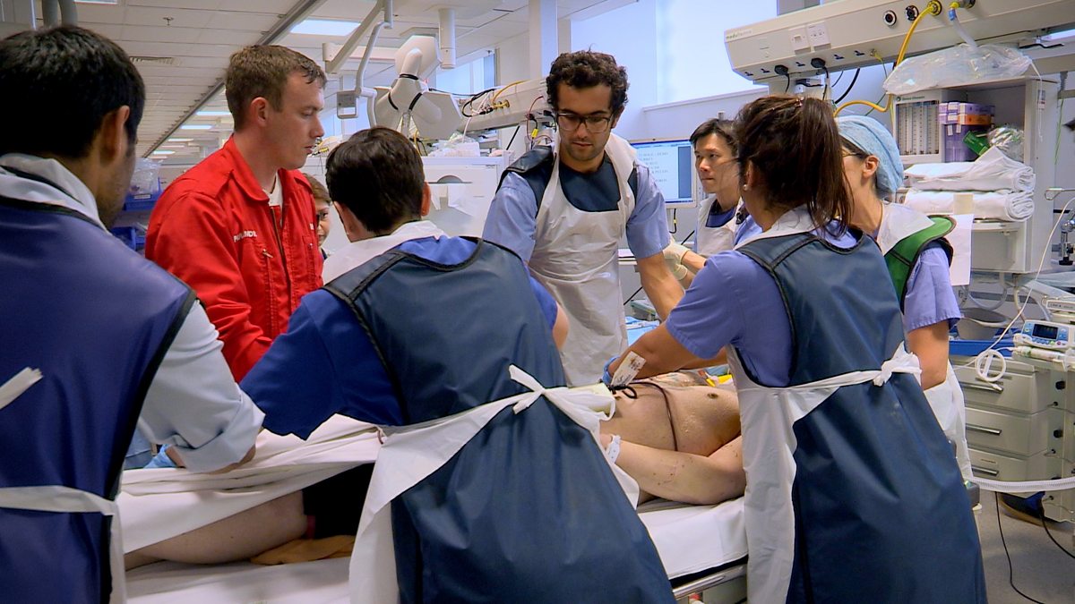 BBC Two Code Red patient arrives at The Royal London Hospital. An