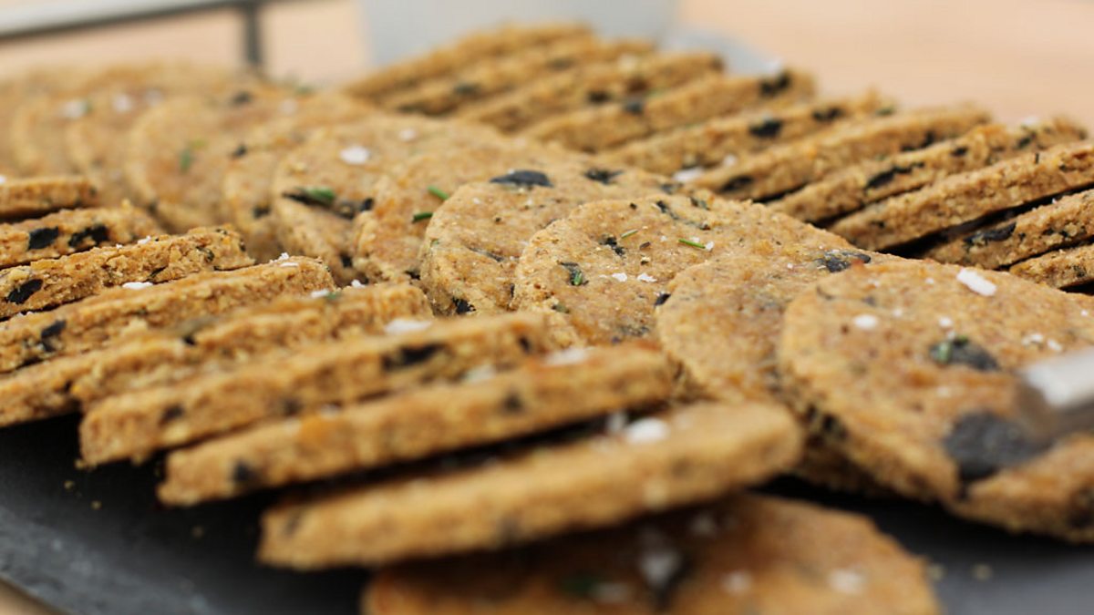 BBC One Luis' Black Olive & Rosemary Biscuits with Caramelised Onion Glaze The Great British