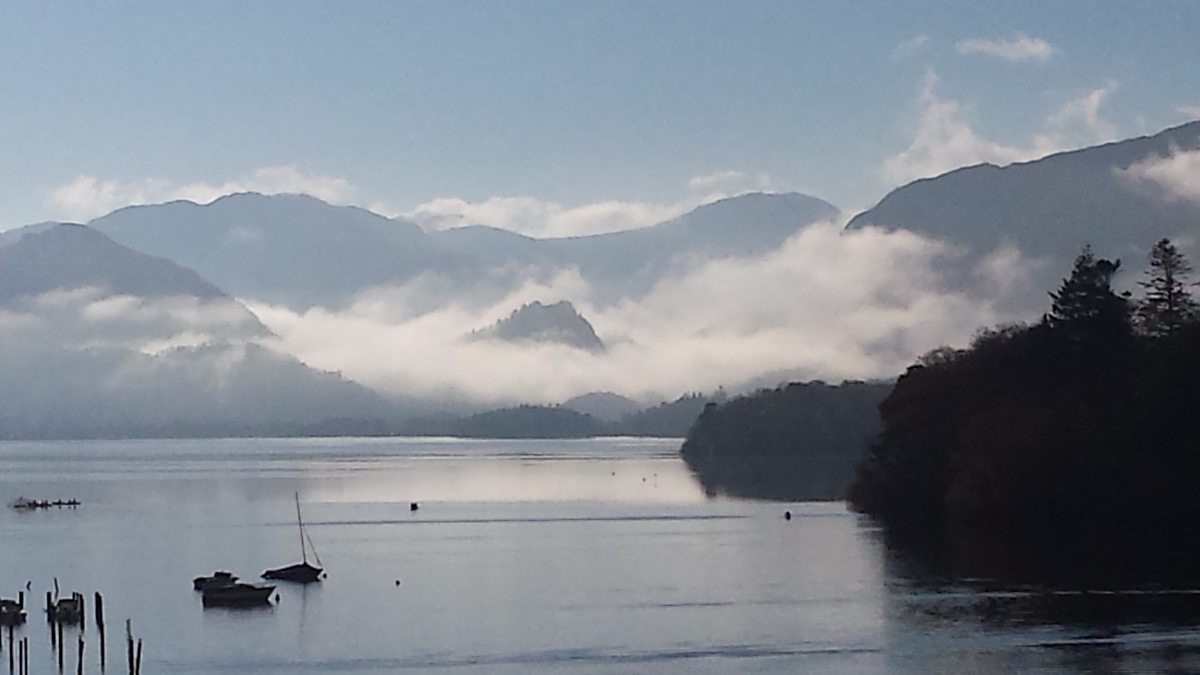 BBC Misty morning at Derwentwater from Keswick Cumbria weather