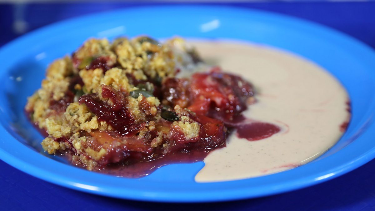 BBC One My Life on a Plate Plum crumble with custard