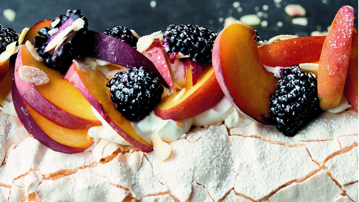 Bbc Radio 4 Womans Hour Rolled Pavlova With Peaches And Blackberries