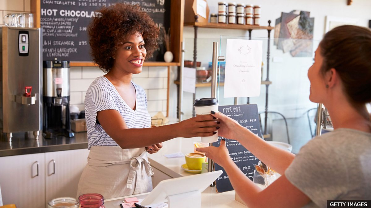 You ve been working. A waiter at a Coffee shop. Ordering Coffee. Париж официантки обслуживает клиенты в 1985 года. Cocoa customer service.