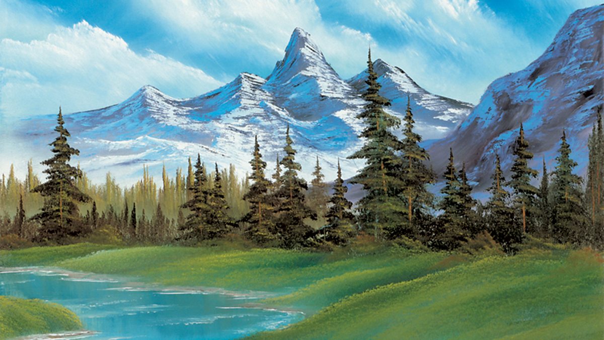 images Bob Ross Distant Mountains bbc four the joy of painting series.