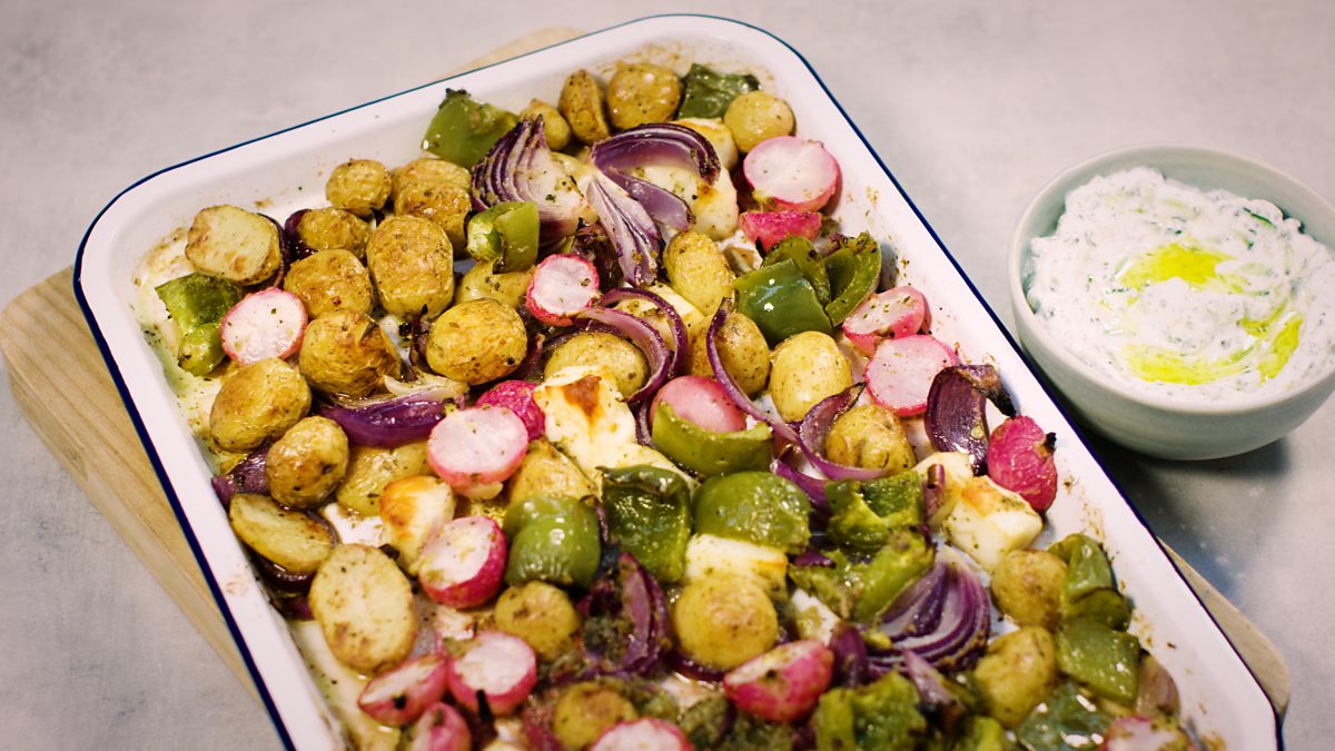 BBC - BBC Food, Dr Rupy's vegetable and halloumi traybake