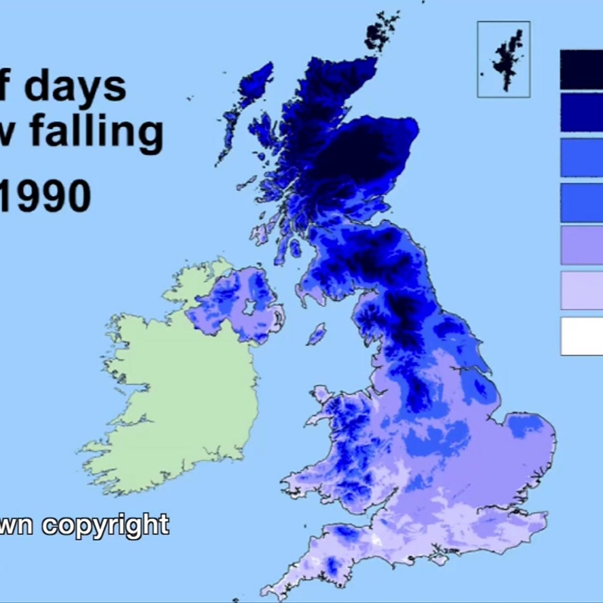 Met Office Map Showing Average Snowfall In Uk Bbc News