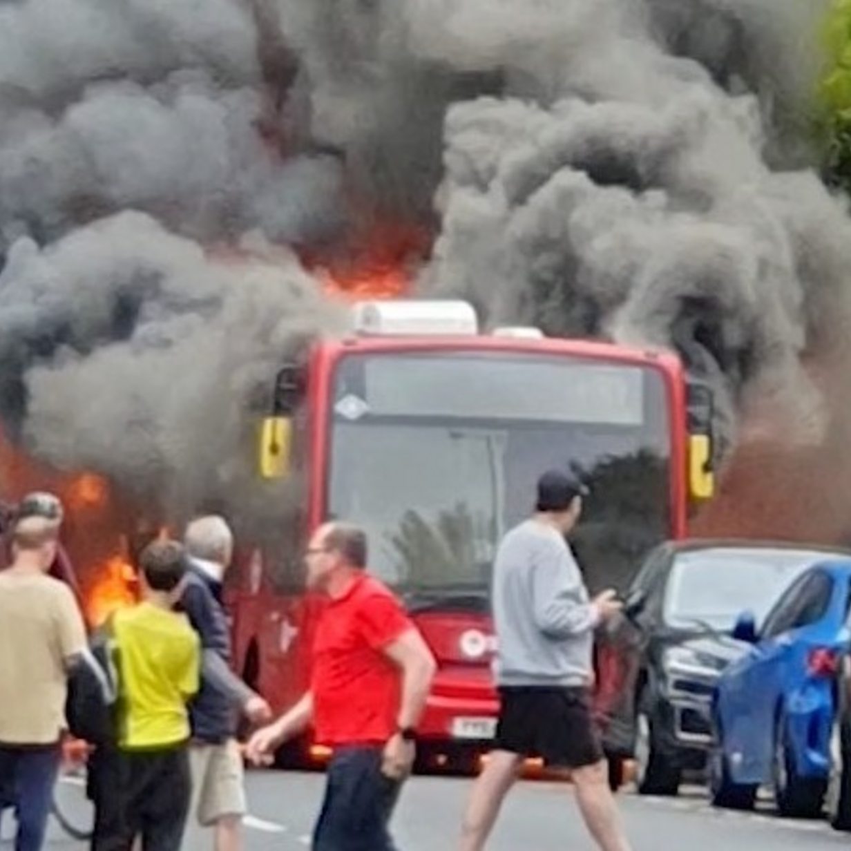 Smoke fills street as London bus catches fire in Twickenham