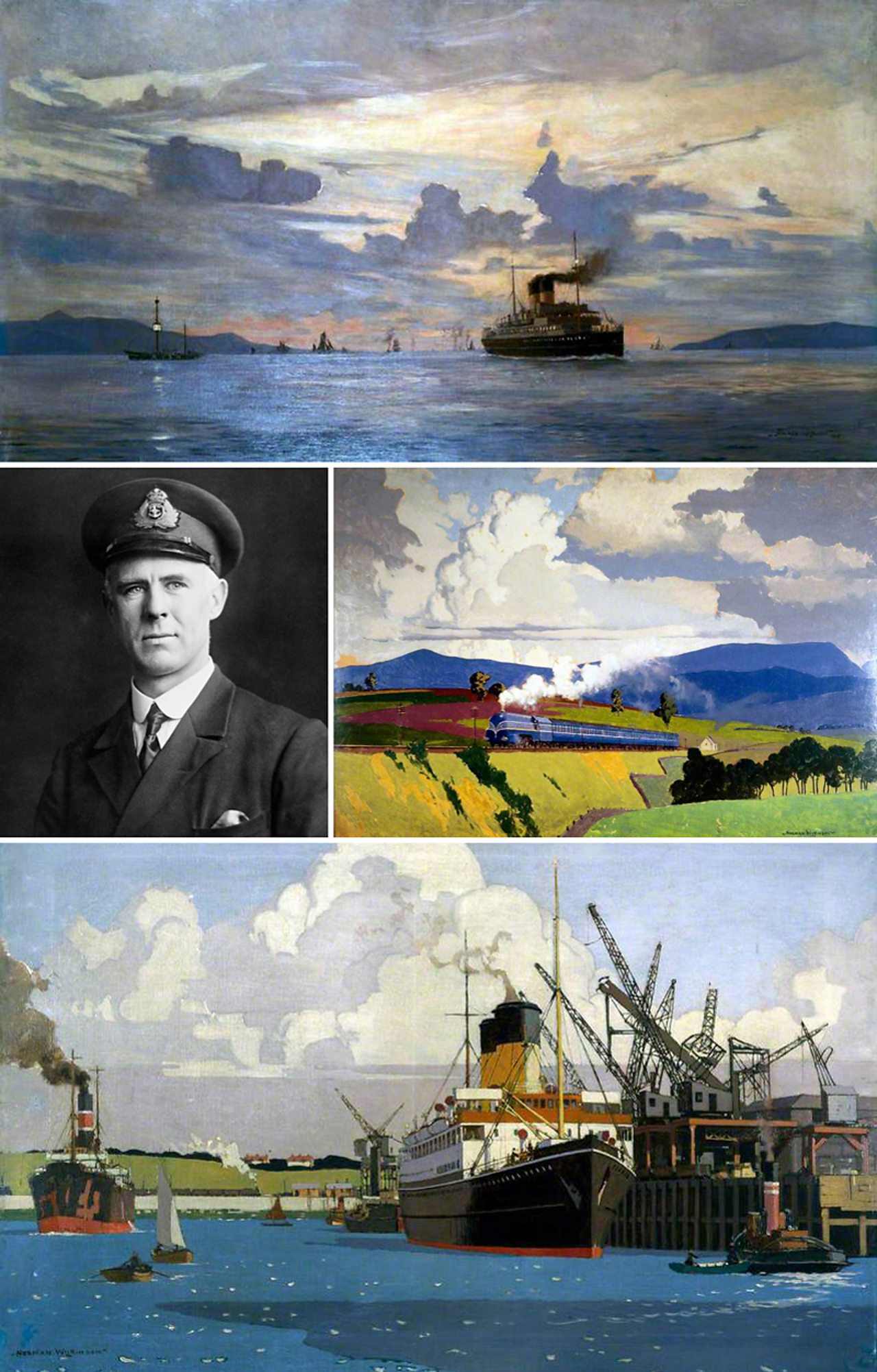 Top: Dublin and Holyhead. Middle: Coronation Scot Ascending Shap Fell. Bottom: View of Docks with SS Duke of Argyll at Quay.
