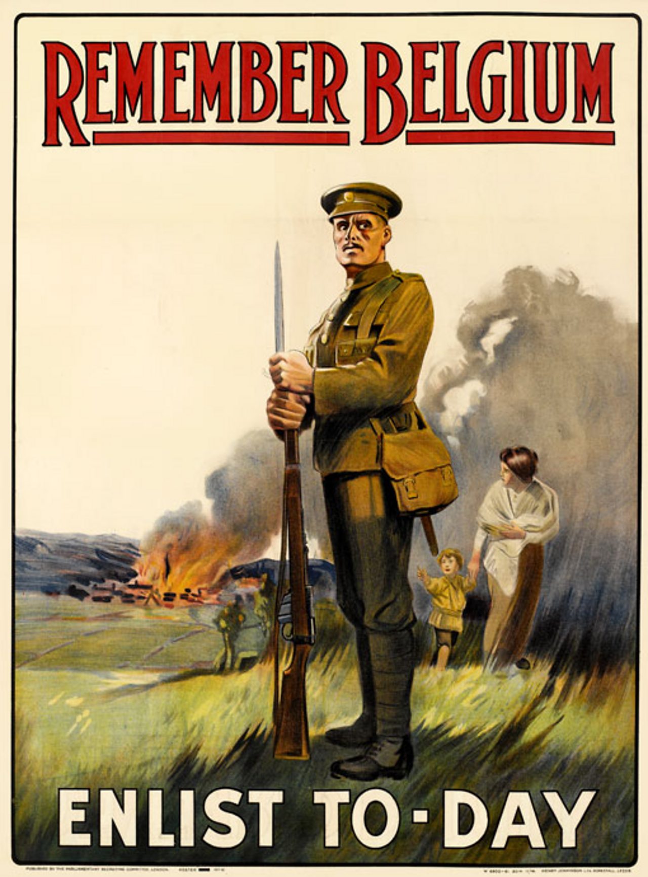Belgian enlistment poster, featuring the words "remember Belgium, enlist today"