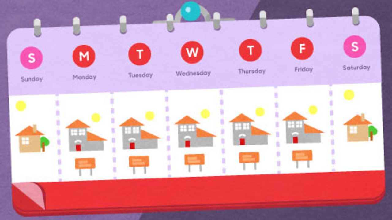 A calender showing school and home times.