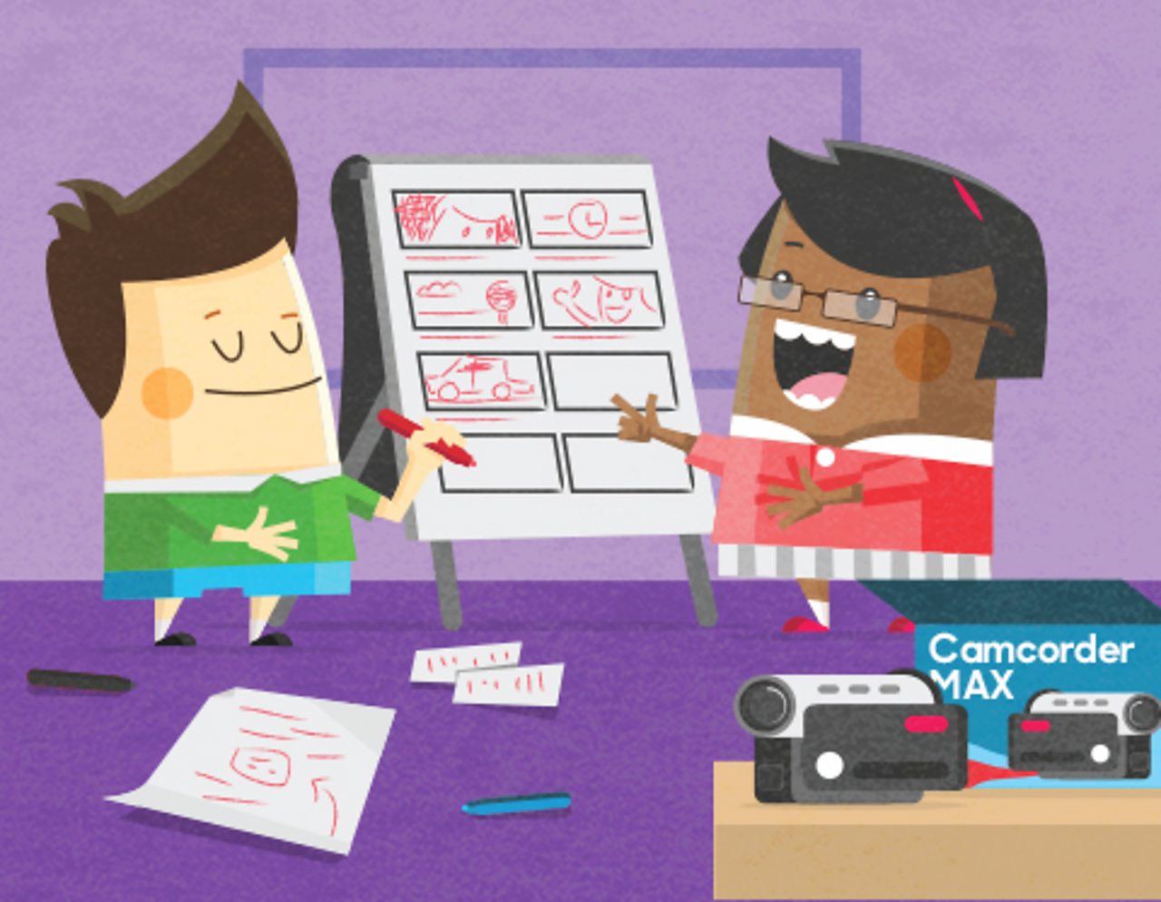 A boy and a girl planning a storyboard