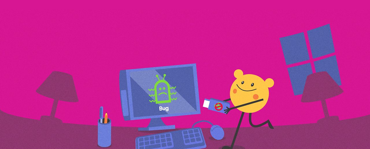 A computer which says bug on the screen