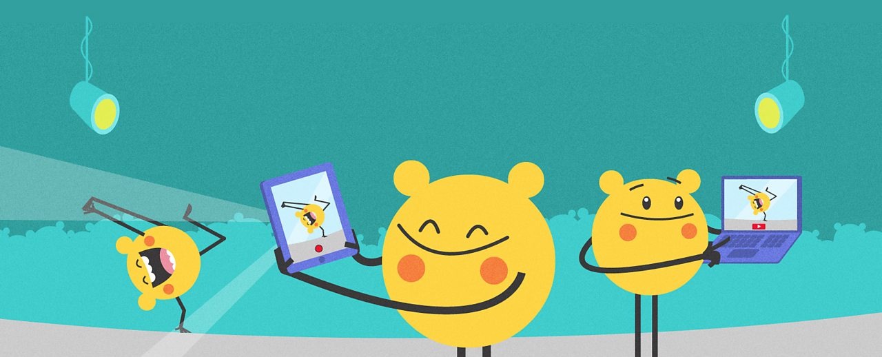 Cartoon characters filming other characters on their computer devices
