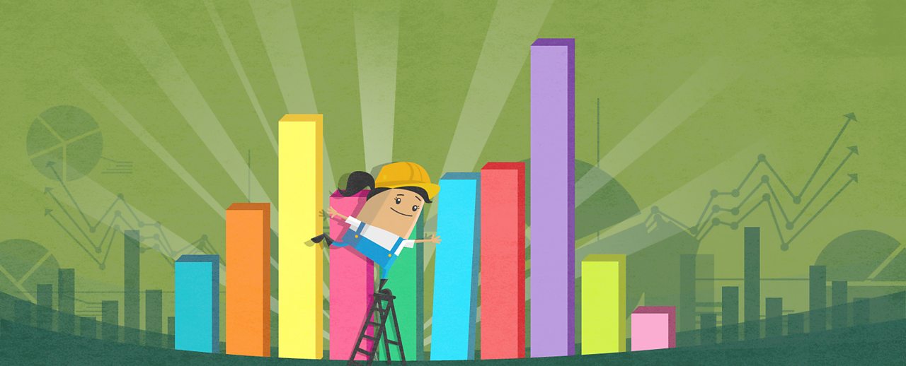 A girl balancing on a ladder while making a chart