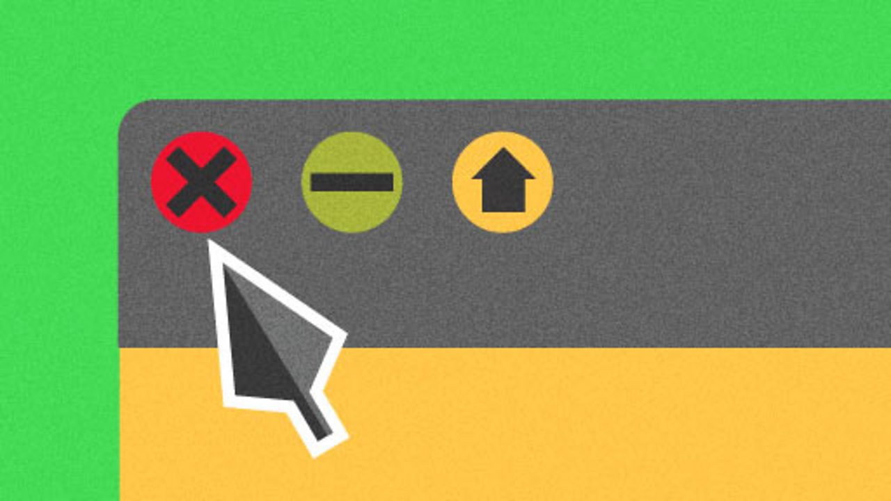 Illustration of close button with cursor pointing at it for KS1 computing