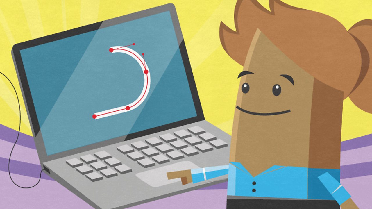 A monitor screen showing a curved line as a vector image.