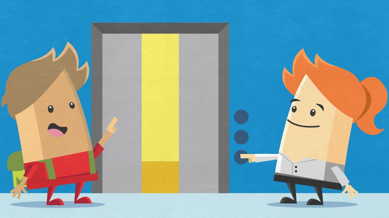 A a boy and girl standing next to a lift.
