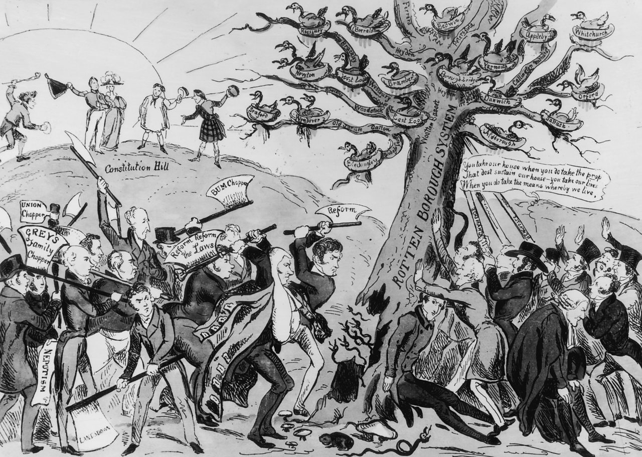 The Reform Act of 1832 satirised by a contemporary artist.