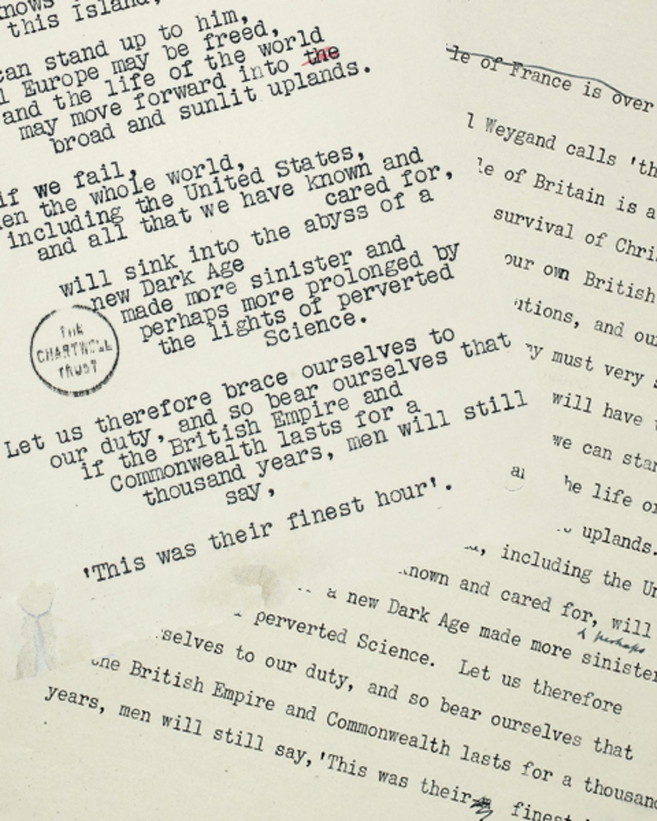 The draft and final version of the 'Battle of Britain' speech.
