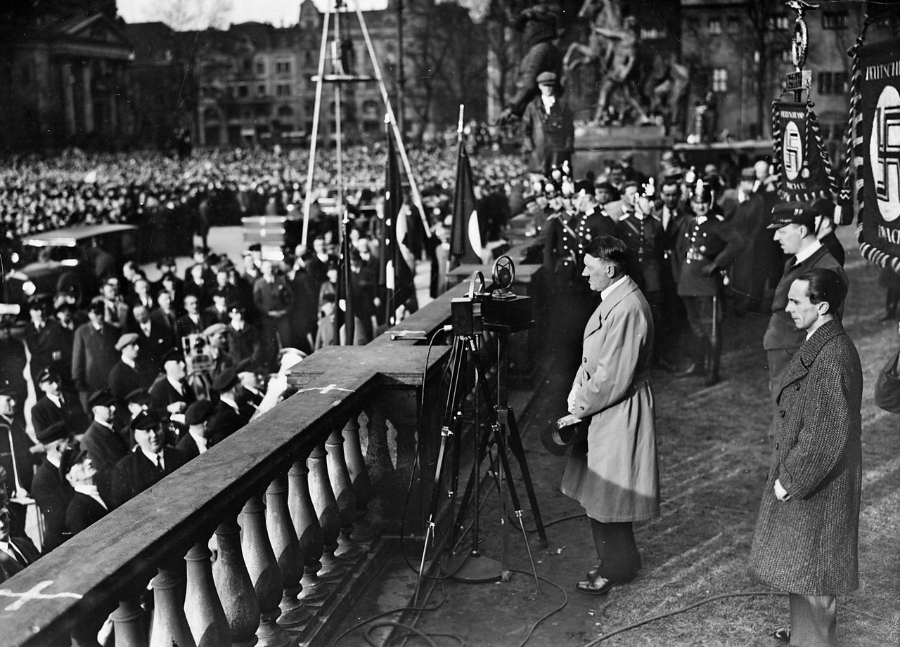 Hitler giving a speech during his election campaign.