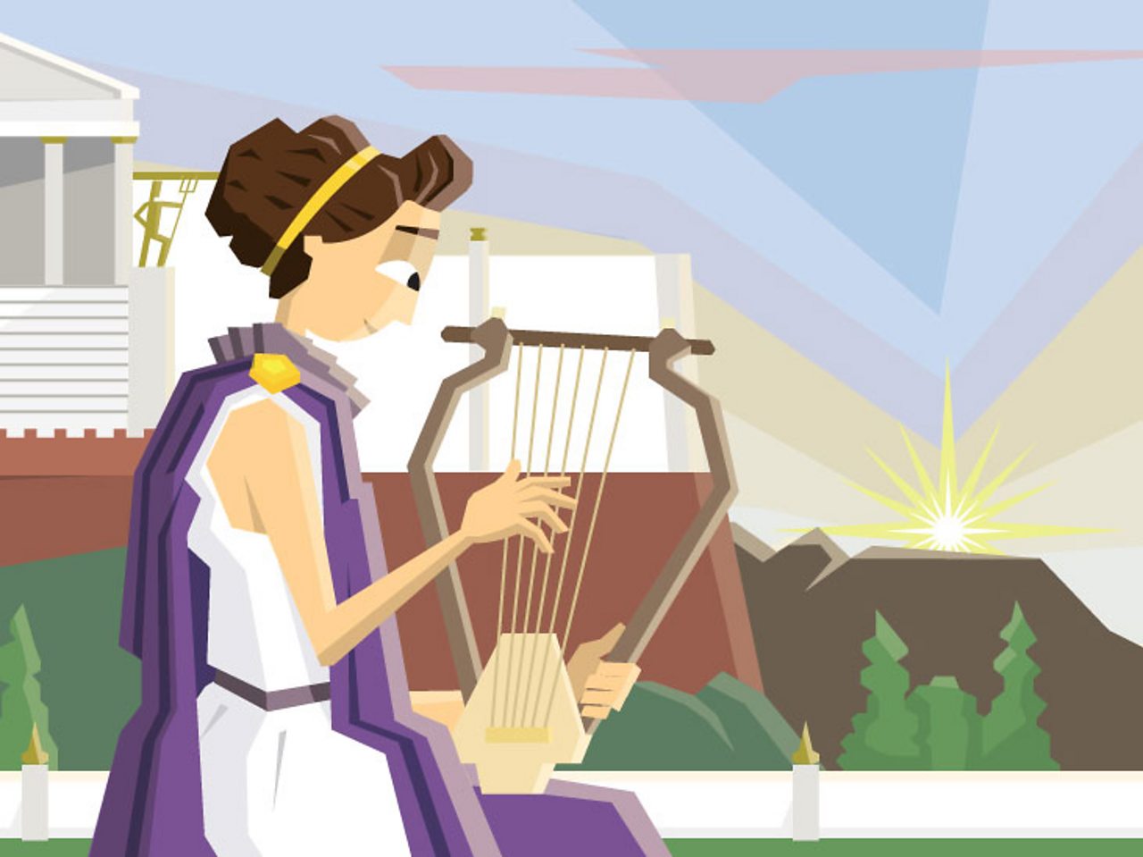 An ancient Greek woman playing the lyre.