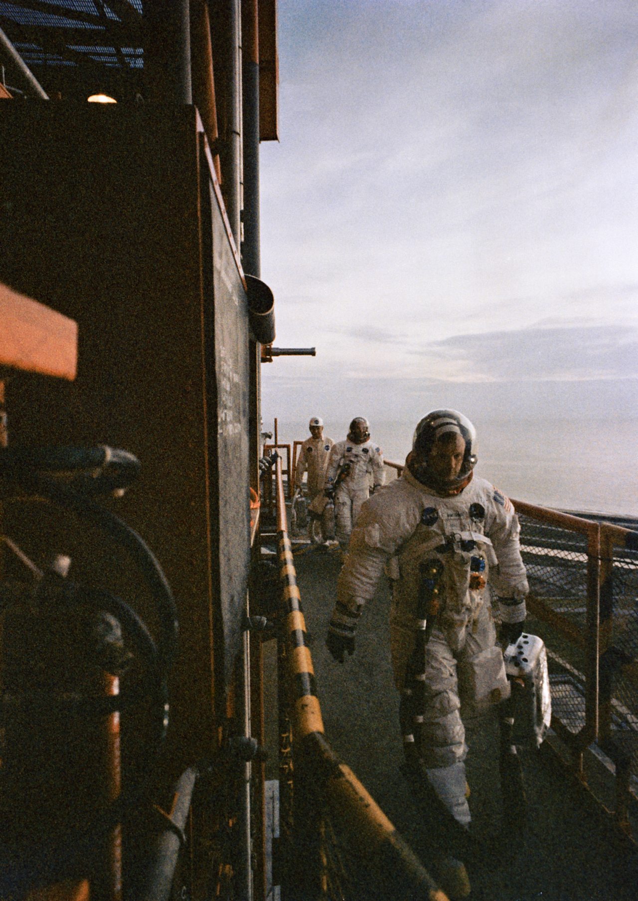 Apollo 11’s crew arriving at Saturn 5.