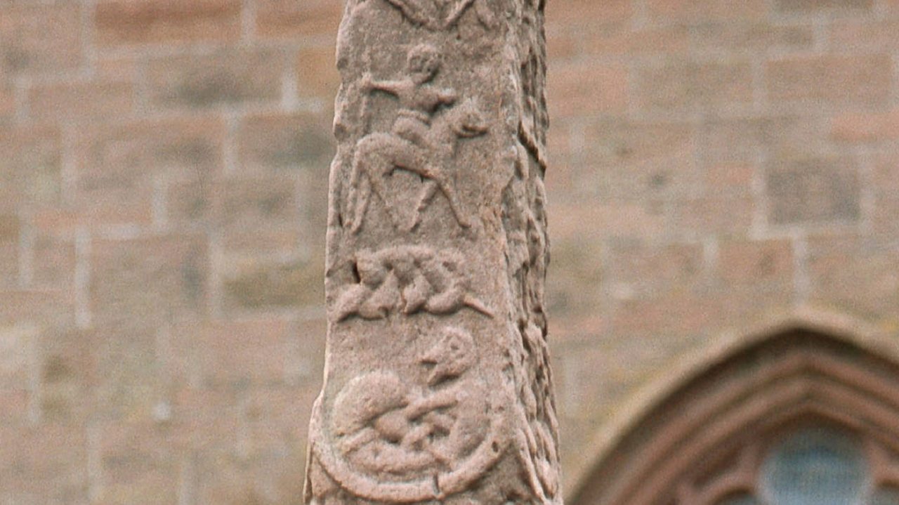The Gosforth Cross, showing scenes from Anglo-Saxon mythology