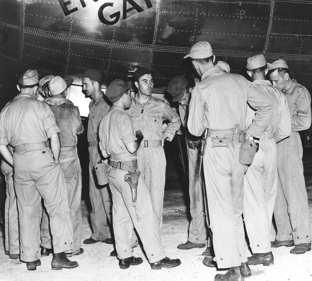 Enola Gay crew members prepare for their flight to Hiroshima.