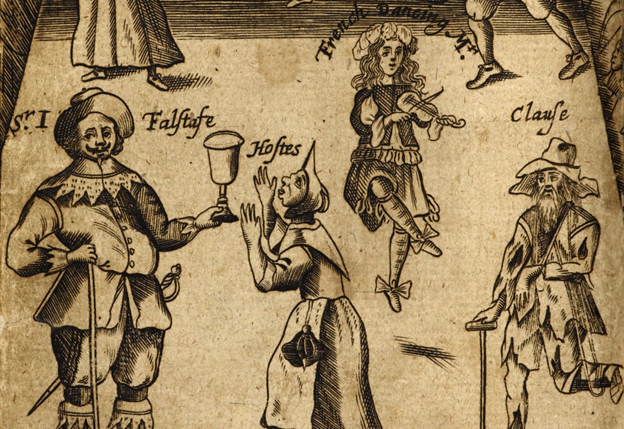 Characters, including Shakespeare's bumbling Falstaff, in The Wits – a 17th Century collection of comic play scenes.