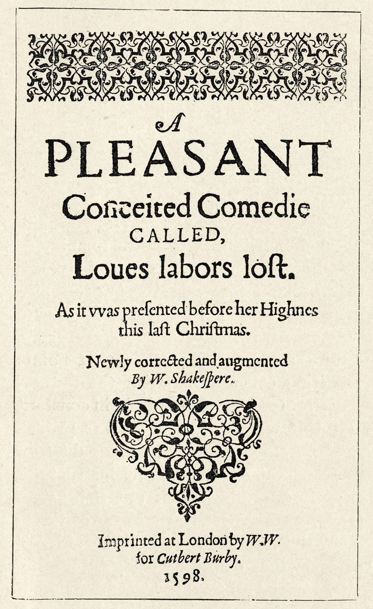 The title page of the First Quarto of Love's Labour's Lost, 1598