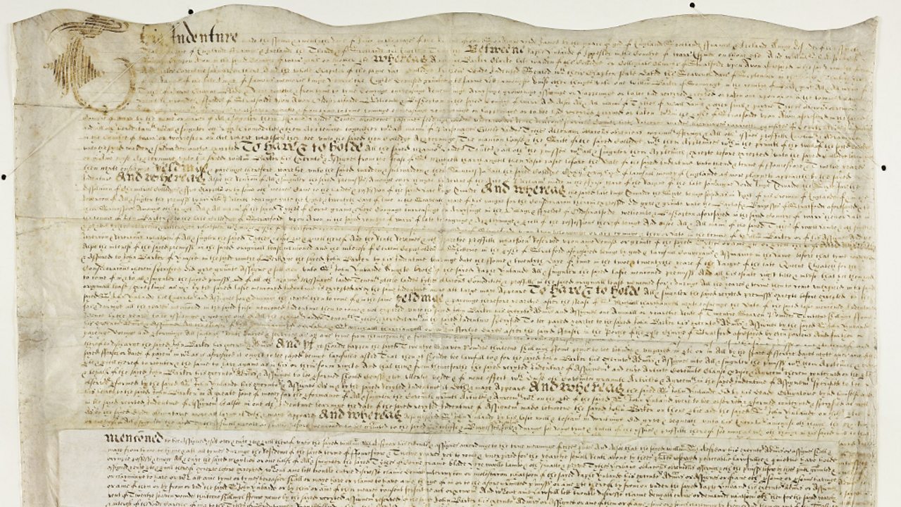 A document confirming Shakespeare's purchase of a tithe costing £440 in 1605.