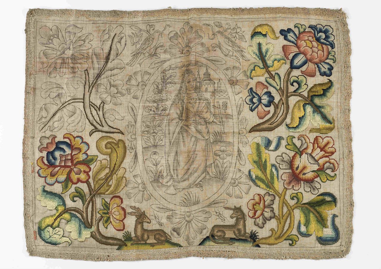 A needlework panel reputedly saved from the Great Fire of London © Museum of London