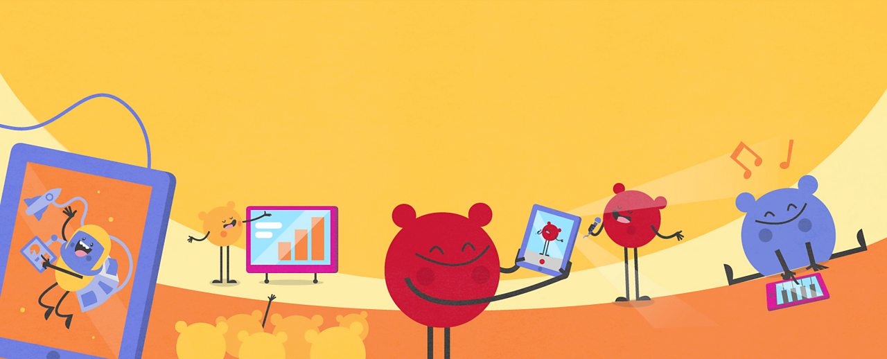 Cartoon characters all using tablet computers