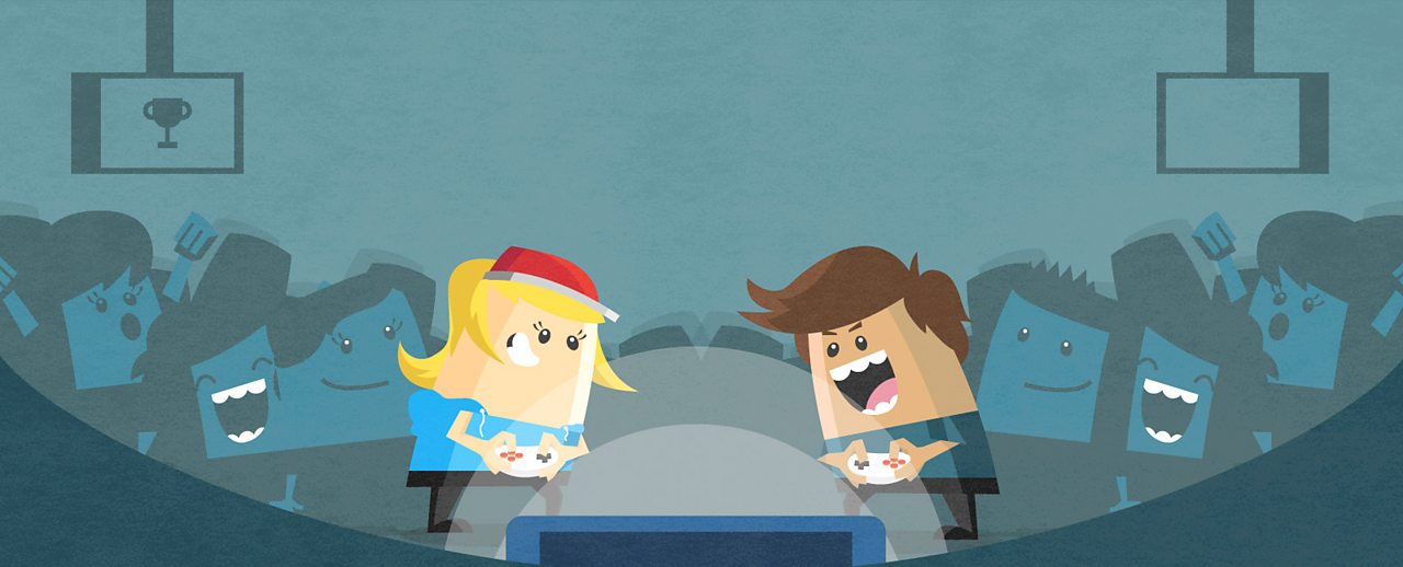 Two kids playing a video game