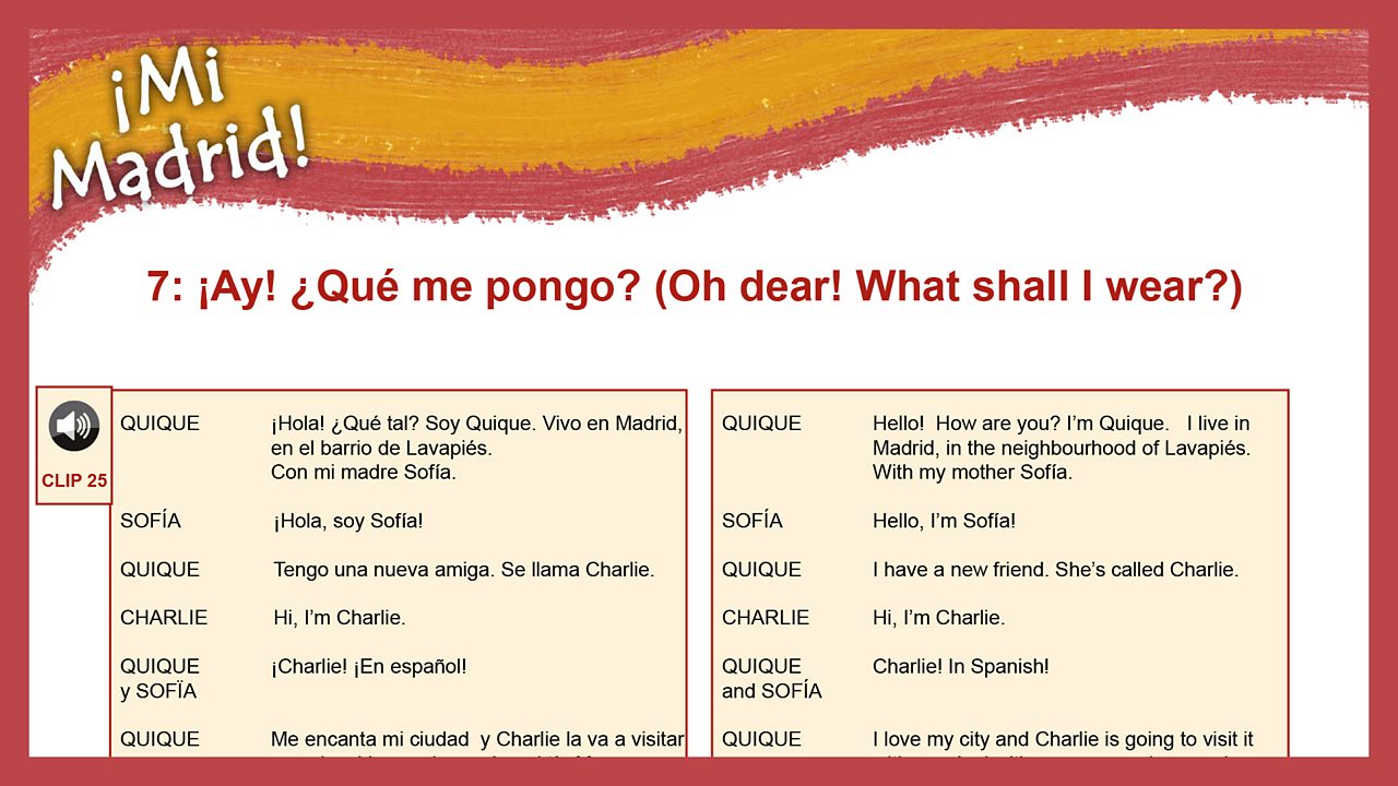 KS2 Spanish - 7: ¡Ay! ¿Qué me pongo? (Oh dear! What shall I wear?) - BBC  Teach