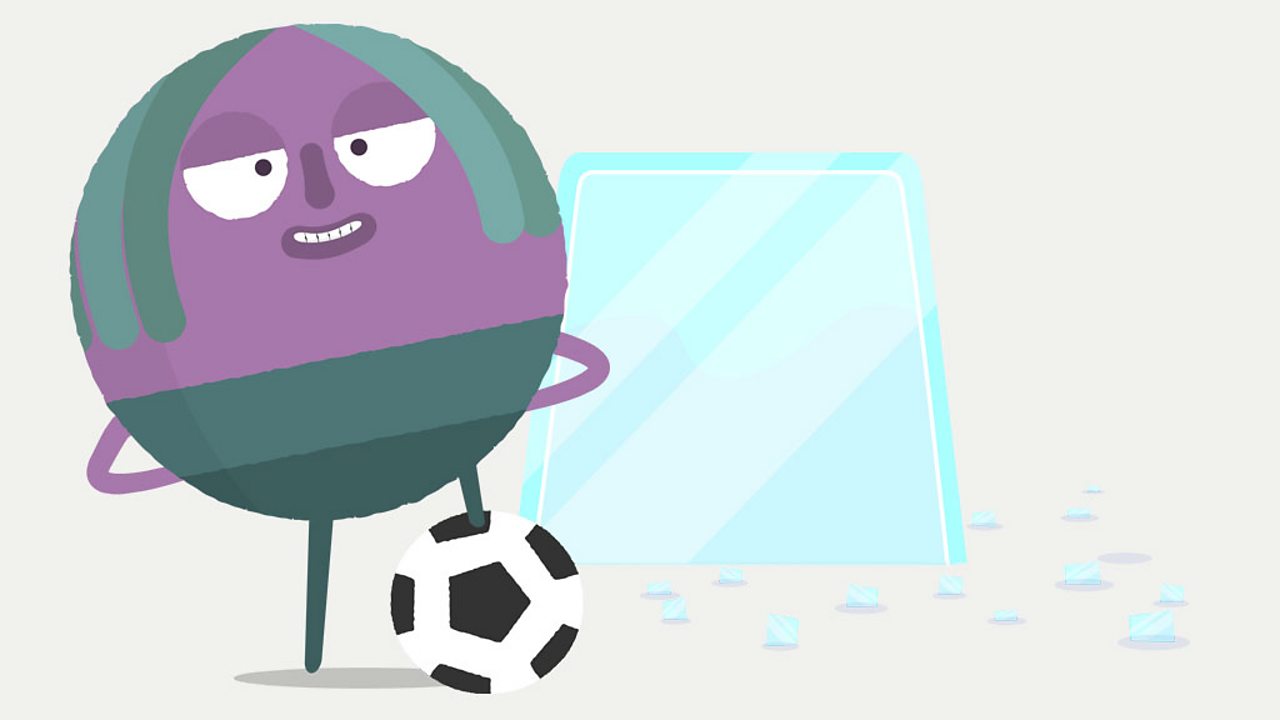 Circle character standing with a football beside a block of ice