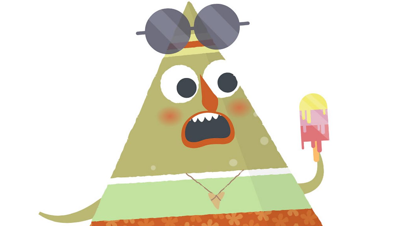 Triangle character looking at a melting lolly