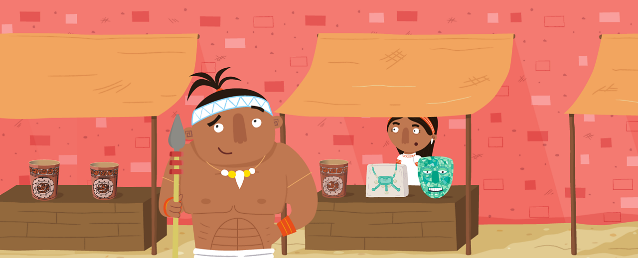 A Maya warrior at a Maya market