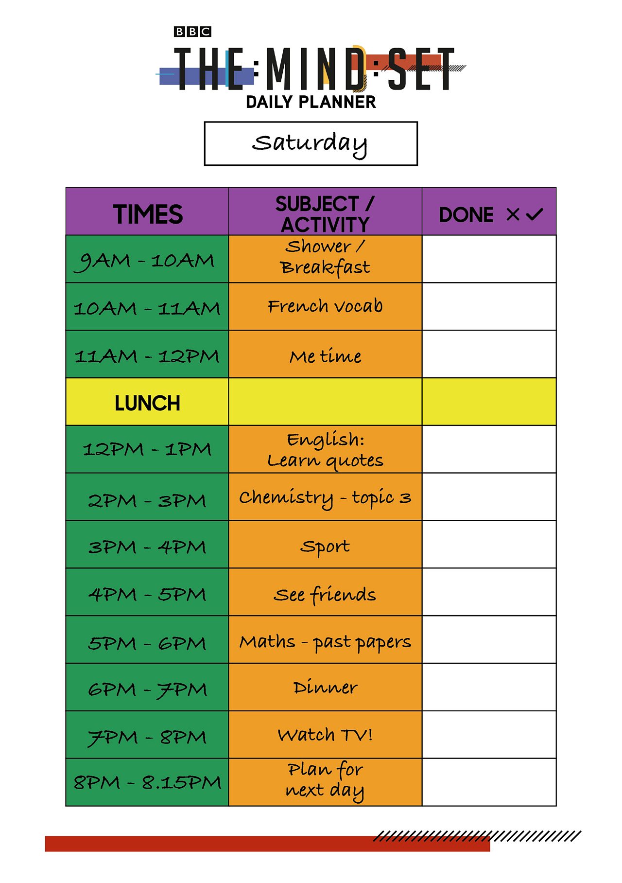 Daily Time Table Chart For Study