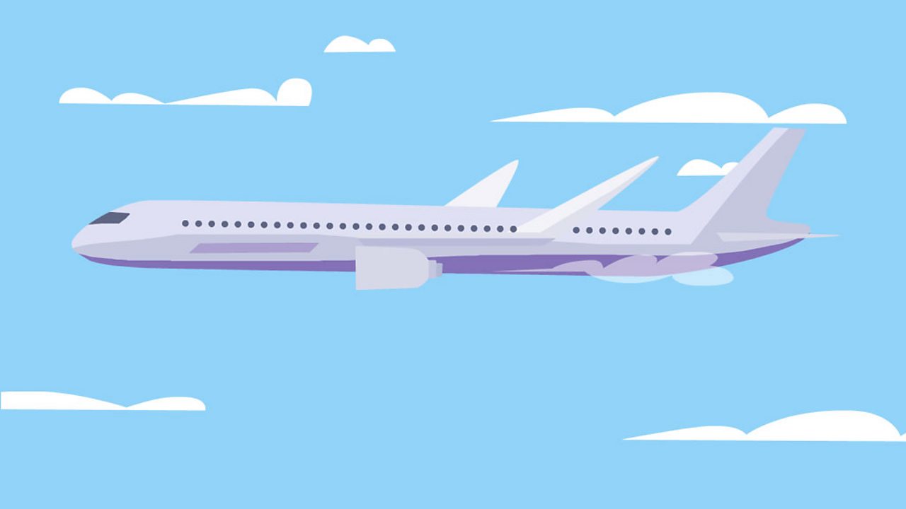 A plane in the sky.
