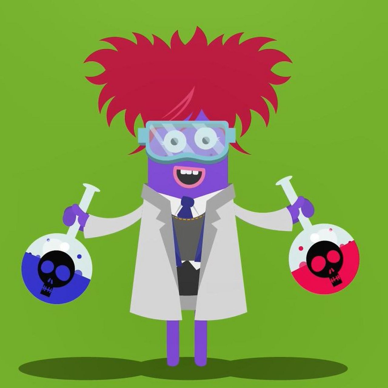 Animated image of a scientist holding a chemical bottle with both hands